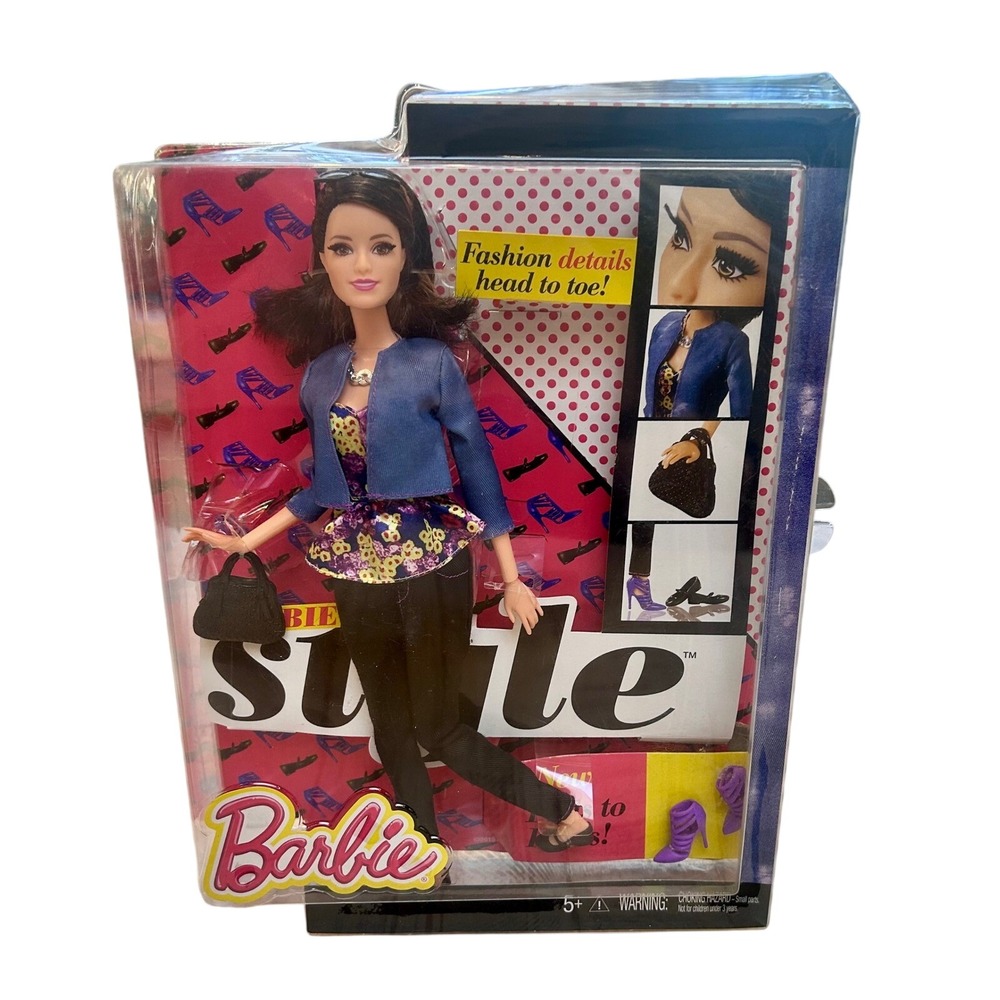 Barbie Doll Fashionista Style Collection Blue Jacket Floral Top Black Pants Doll